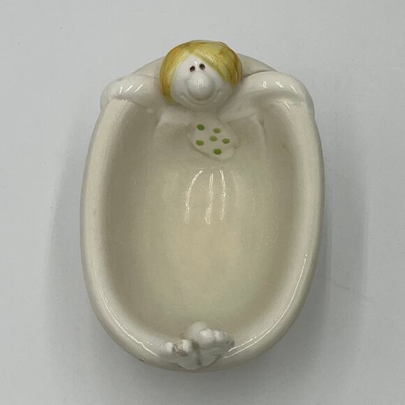 Vintage 1975 Fitz & Floyd DOWN THE DRAIN Soap Dish Man in Tub 5" - Picture 5 of 11